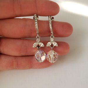 Vintage Silver Dangle Crystal Beaded Earrings